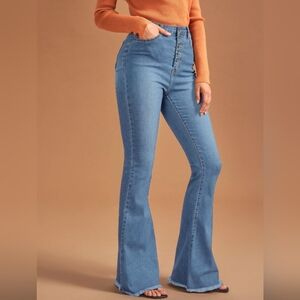 High-Waisted Flare Jeans in Light Blue By Shein Size L NWOT